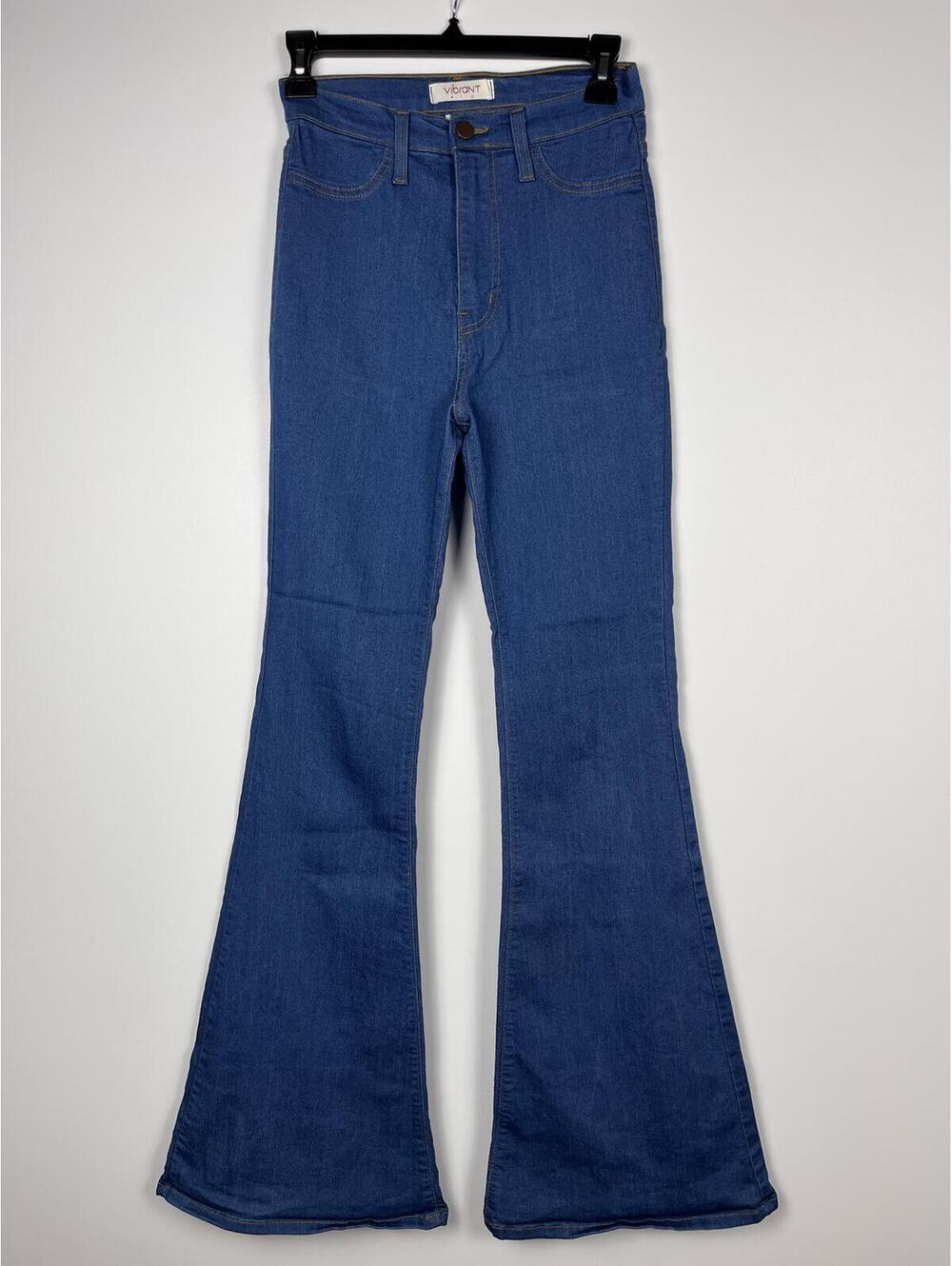 Vibrant MIU Bell Bottom Jeans Size 7 W27 Blue High Rise Stretch Flare Denim